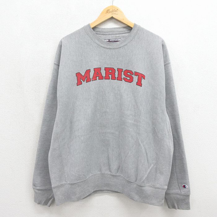 チャンピオン 00s リバースウィーブ長袖 MARIST染込プリント グレー メンズXL相当 | 古着