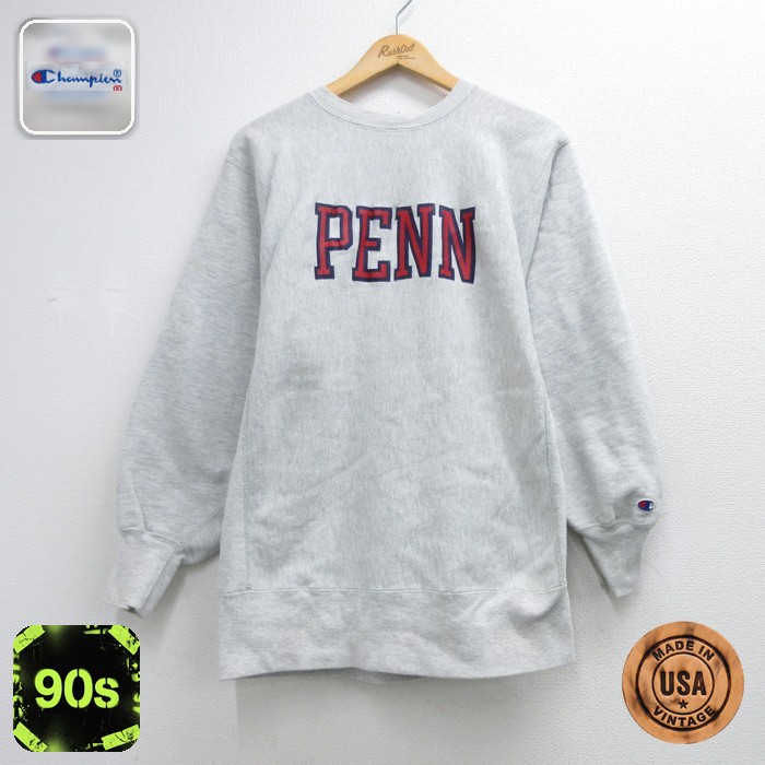 チャンピオン 90s リバースウィーブ長袖 PENN 霜降りグレー メンズM相当 | 古着