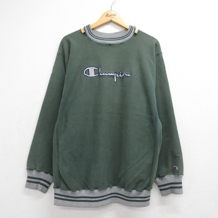 チャンピオン 90s リバースウィーブ長袖 ビッグロゴ グリーン メンズXL相当 | 古着