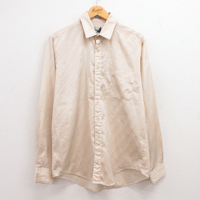 【50%OFF】L★古着 長袖 シャツ 70年代 メンズ ベージュ カーキ 23aug08 中古 トップス