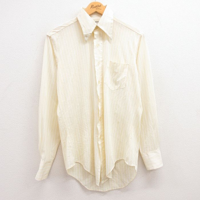 【50%OFF】M★古着 長袖 シャツ 70年代 メンズ 黄他 イエロー ストライプ 23aug08 中古 トップス