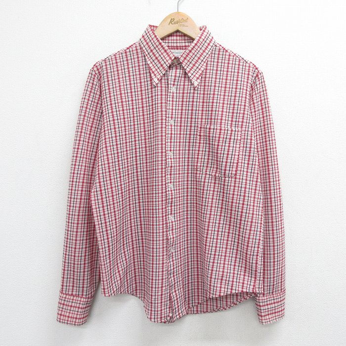 【50%OFF】XL★古着 バンヒューセン 長袖 シャツ メンズ 70年代 70s ボタンダウン 赤他 レッド チェック 24jan13 中古 トップス
