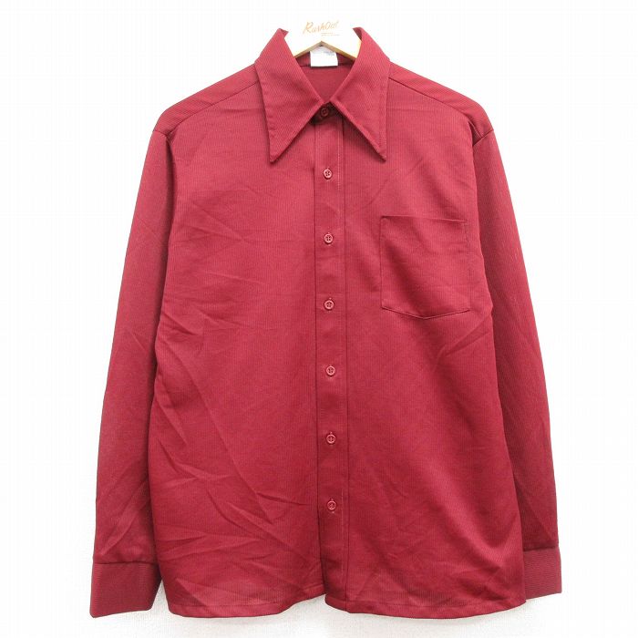 【50%OFF】L★古着 Kマート 長袖 シャツ メンズ 70年代 70s エンジ ストライプ 24feb21 中古 トップス