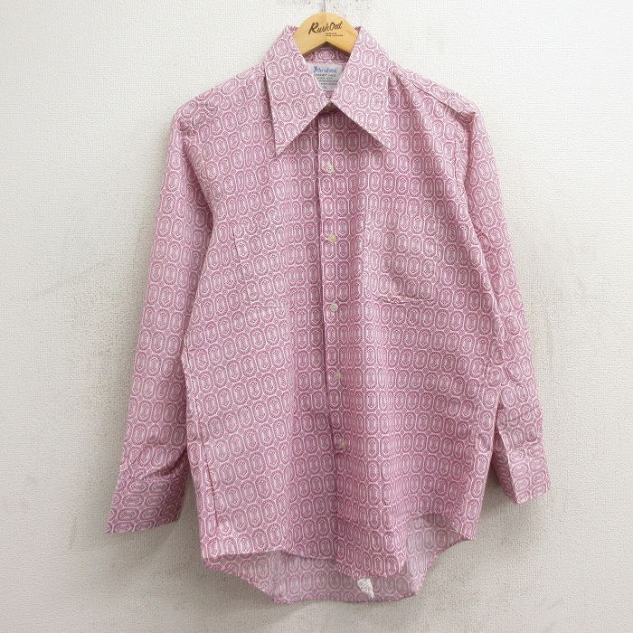 L★古着 長袖 シャツ 70年代 メンズ 70s 総柄 紫他 パープル 24jun04 中古 トップス