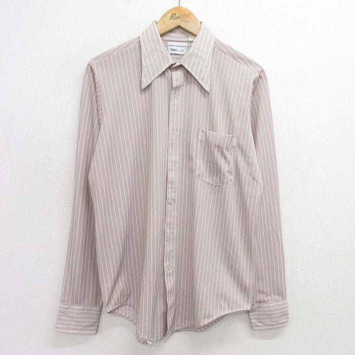 L★古着 バンヒューセン 長袖 シャツ メンズ 70年代 70s 茶系他 ブラウン ストライプ 24jun21 中古 トップス
