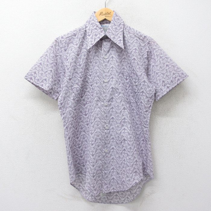 L★古着 半袖 シャツ メンズ 70年代 70s 総柄 紫他 パープル 24jun29 中古 トップス