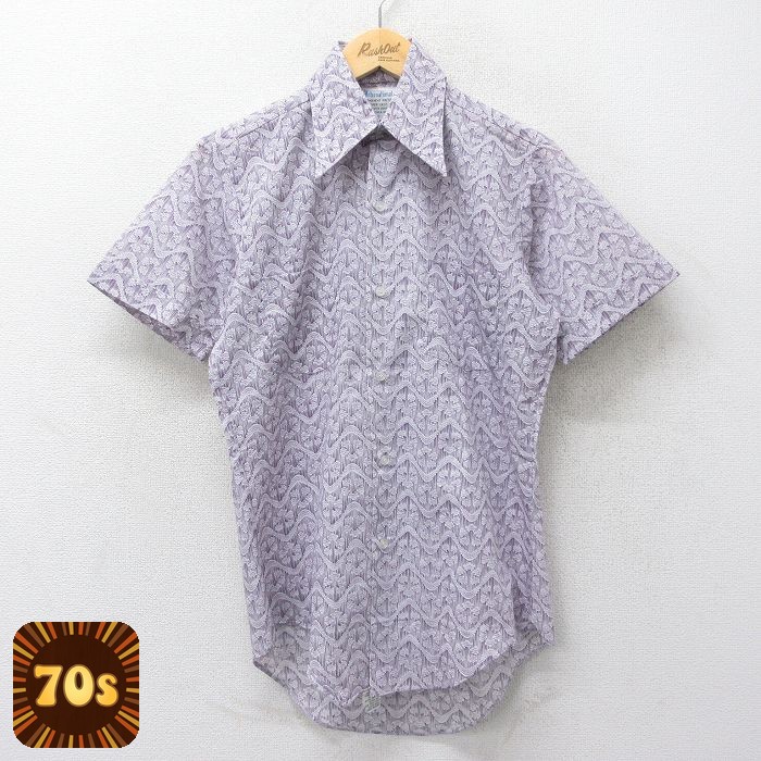 【50%OFF】70s 半袖シャツ 総柄 パープル L | 古着