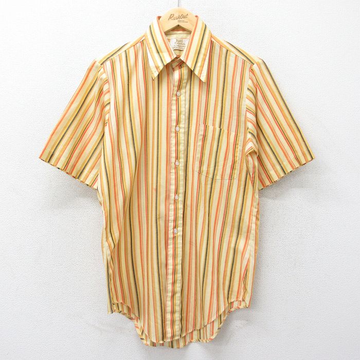 【50%OFF】M★古着 アロー 半袖 シャツ メンズ 70年代 70s 薄黄他 イエロー ストライプ 24jun29 中古 トップス