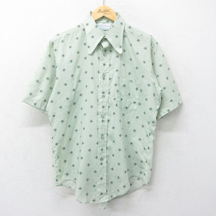 【50%OFF】L★古着 半袖 シャツ メンズ 70年代 70s 総柄 USA製 緑系 グリーン 24jun29 中古 トップス