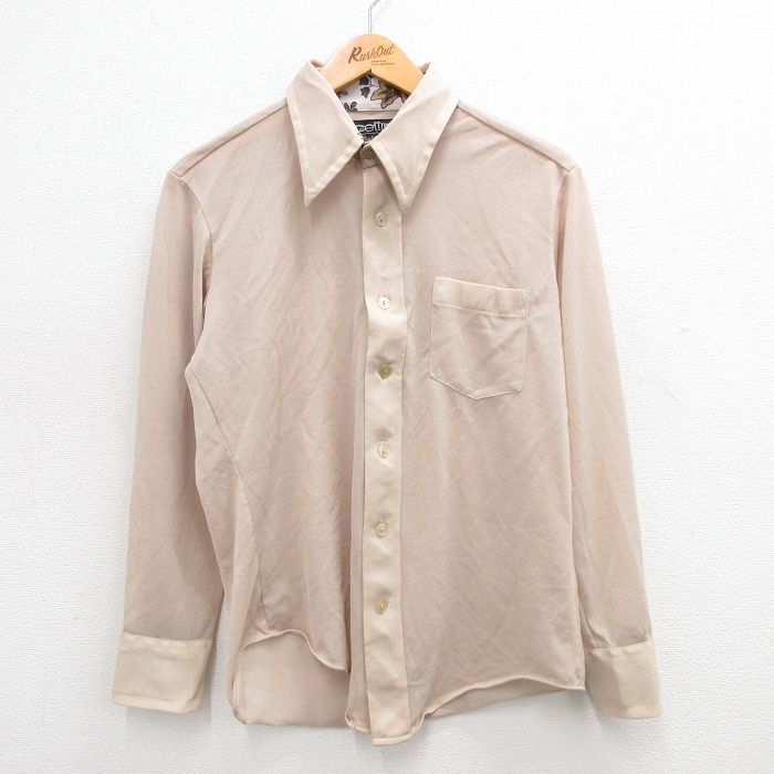 【50%OFF】M★古着 長袖 シャツ メンズ 70年代 70s ベージュ カーキ 24jul13 中古 トップス