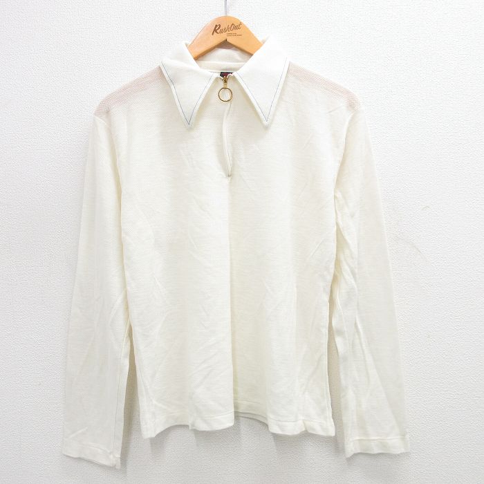 【50%OFF】M★古着 長袖 ハーフジップ トップス メンズ 70年代 70s 白 ホワイト 24aug03 中古
