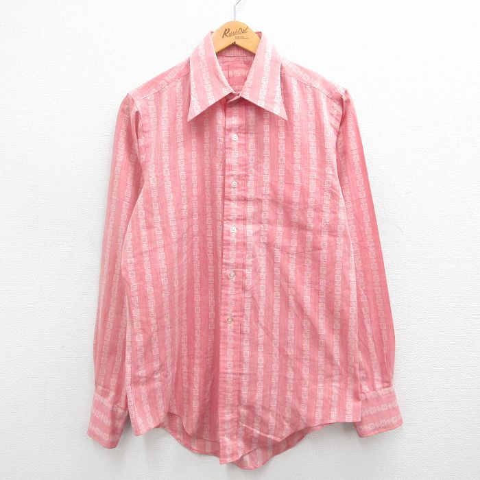 【50%OFF】M★古着 長袖 シャツ メンズ 70年代 70s 赤他 レッド 24aug28 中古 トップス