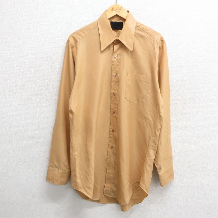 L★古着 シアーズ 長袖 シャツ メンズ 70年代 70s ロング丈 ベージュ カーキ 24nov11 中古 トップス