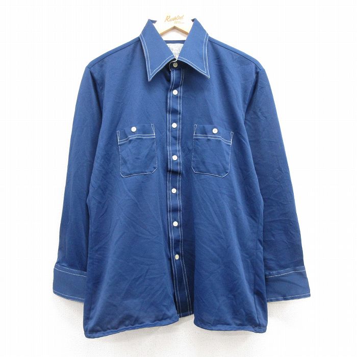 M★古着 Kマート 長袖 シャツ メンズ 70年代 70s 紺 ネイビー 25feb21 中古 トップス