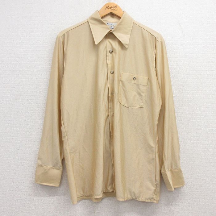 M★古着 アロー 長袖 シャツ メンズ 70年代 70s ベージュ カーキ 25feb21 中古 トップス