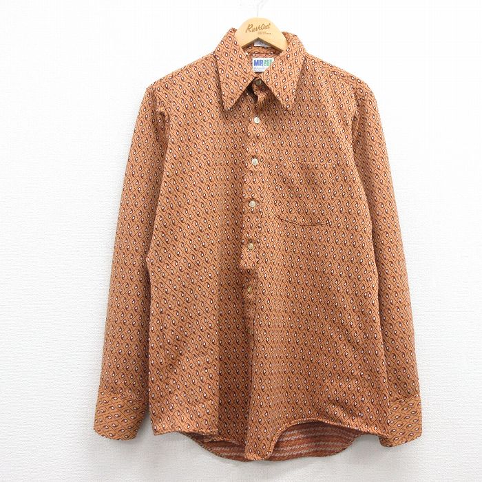L★古着 MR.DEE CEE 長袖 シャツ メンズ 70年代 70s 総柄 USA製 茶 ブラウン 【spe】 25feb27 中古 トップス