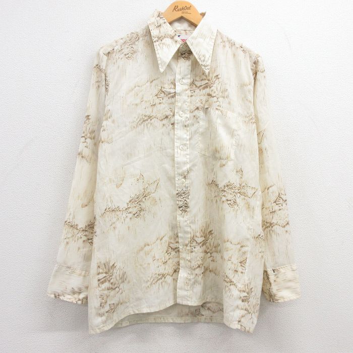 M★古着 長袖 シャツ メンズ 70年代 70s 灯台 家 USA製 生成り 25feb27 中古 トップス