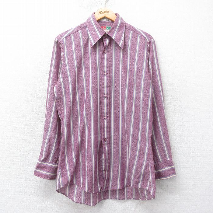 M★古着 長袖 シャツ メンズ 70年代 70s 紫他 パープル ストライプ 25feb27 中古 トップス