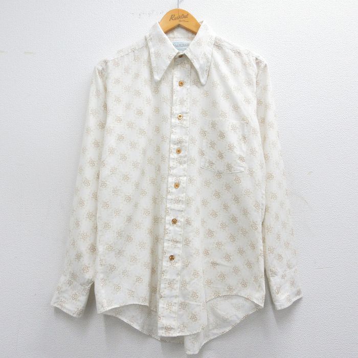 L★古着 長袖 シャツ メンズ 70年代 70s 総柄 USA製 白他 ホワイト 25mar25 中古 トップス