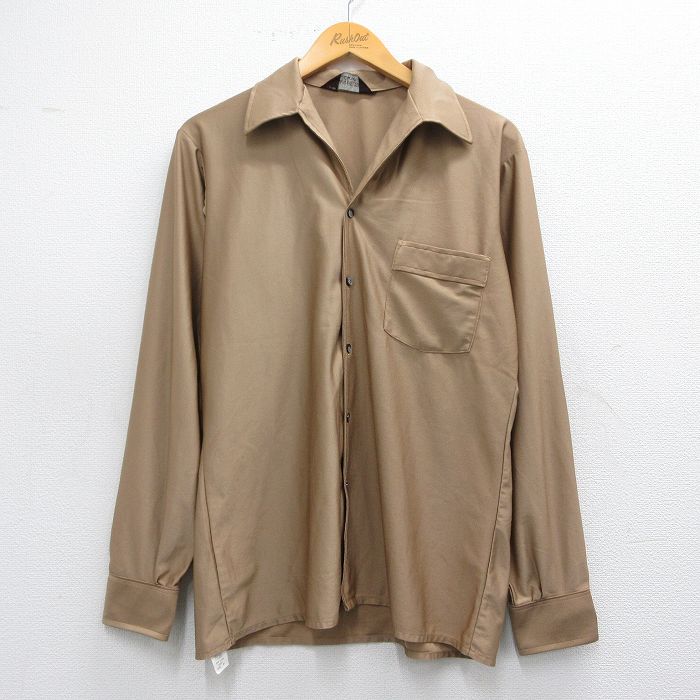 M★古着 バンヒューセン 長袖 シャツ メンズ 70年代 70s 開襟 オープンカラー ベージュ カーキ 25mar25 中古 トップス