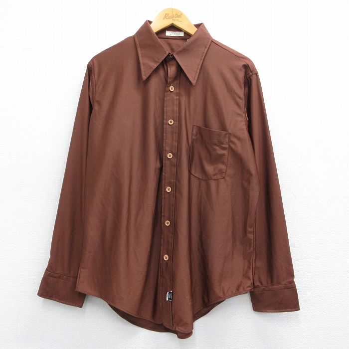 XL★古着 長袖 シャツ メンズ 70年代 70s 茶 ブラウン 25mar25 中古 トップス