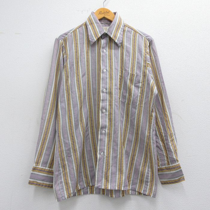 L★古着 アロー 長袖 シャツ メンズ 70年代 70s 紫他 パープル ストライプ 25mar25 中古 トップス