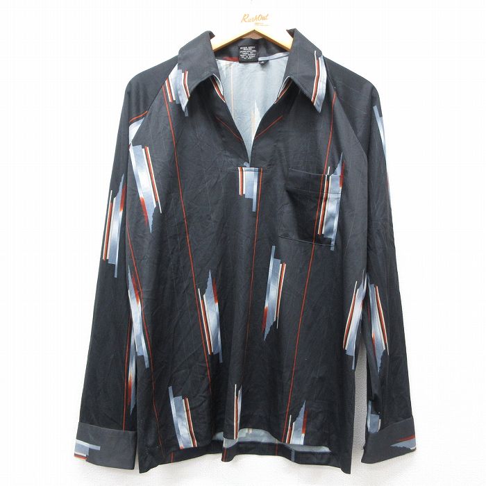 XL★古着 長袖 シャツ メンズ 70年代 黒他 ブラック 25mar28 中古 トップス