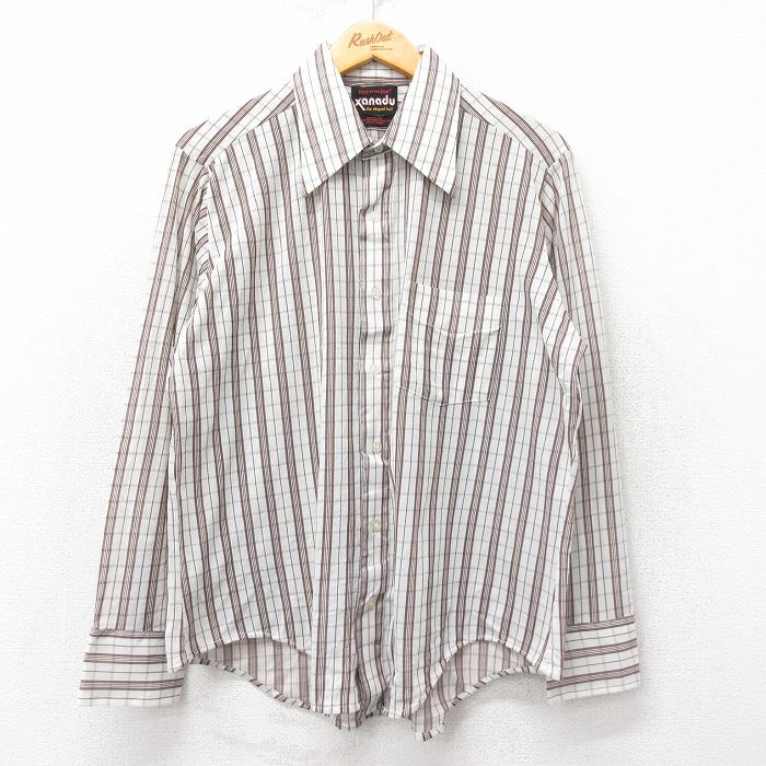 XL★古着 フルーツオブザルーム 長袖 シャツ メンズ 70年代 茶他 ブラウン チェック 25apr01 中古 トップス