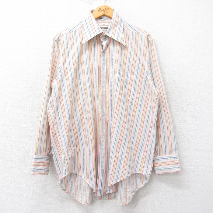L★古着 長袖 シャツ メンズ 70年代 USA製 白系他 ホワイト ストライプ 25apr01 中古 トップス