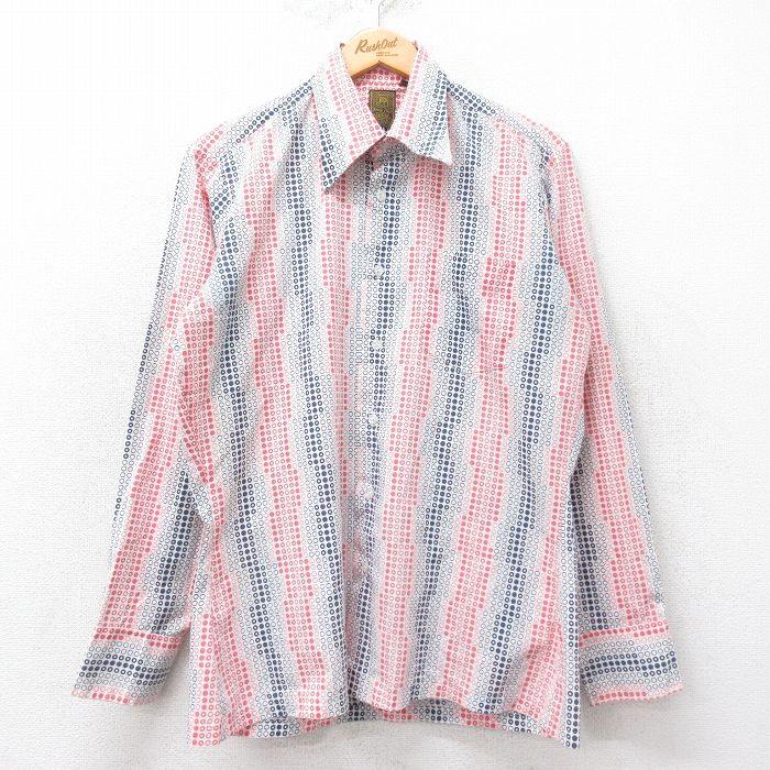 【50%OFF】M★古着 長袖 シャツ メンズ 70年代 白他 ホワイト ドット 25apr01 中古 トップス