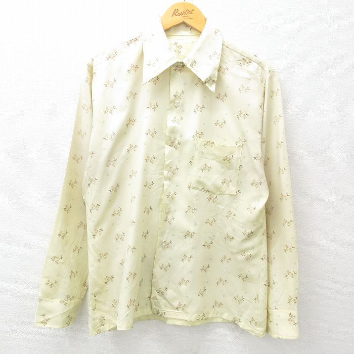 【50%OFF】L★古着 長袖 シャツ メンズ 70年代 70s 総柄 黄他 イエロー 25may09 中古 トップス