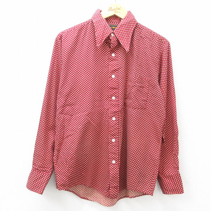 【20%OFF】L★古着 長袖 シャツ メンズ 70年代 70s えんじ系他 ドット 25may09 中古 トップス