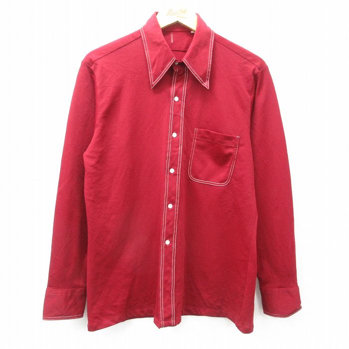 L★古着 長袖 シャツ メンズ 70年代 70s えんじ系 25may09 中古 トップス