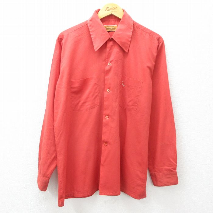 XL★古着 アロー 長袖 シャツ メンズ 70年代 70s USA製 赤系 レッド 25may09 中古 トップス