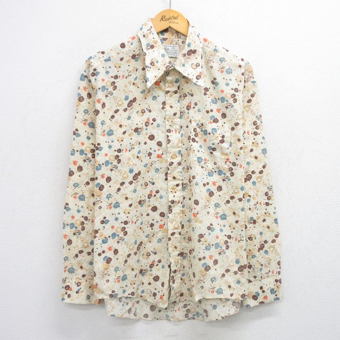 XL★古着 Kマート 長袖 シャツ メンズ 70年代 70s 総柄 大きいサイズ USA製 ベージュ他 カーキ 【spe】 25jun28 中古 トップス
