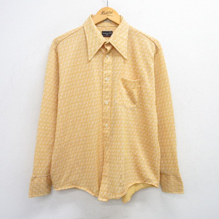 【50%OFF】XL★古着 長袖 シャツ メンズ 70年代 70s 総柄 黄他 イエロー 25jun28 中古 トップス