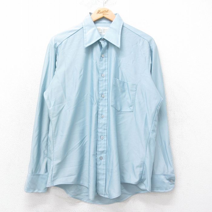 L★古着 シアーズ 長袖 シャツ メンズ 70年代 70s 薄紺 ネイビー 25aug05 中古 トップス