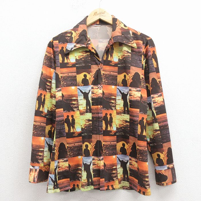 【20%OFF】70s 長袖シャツ フォトプリント ブラウン S | 古着