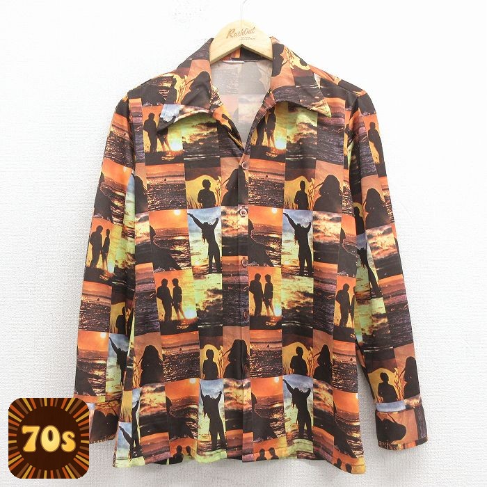 70s 長袖シャツ フォトプリント ブラウン S | 古着