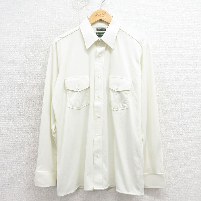 L★古着 長袖 シャツ メンズ 70年代 70s 白系 26jan30