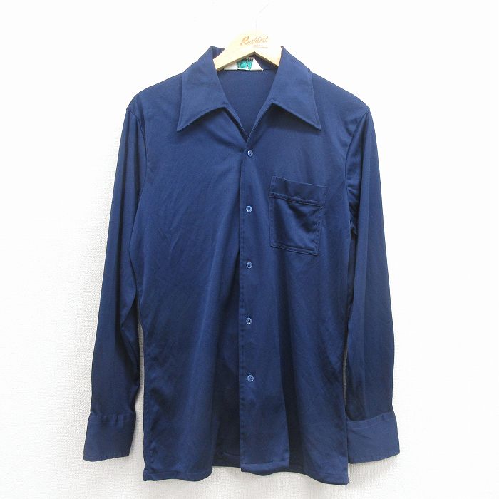 70s 長袖シャツ 開襟 ネイビー M | 古着