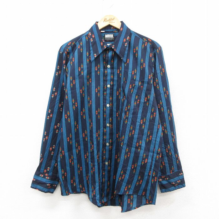 70s 長袖シャツ ストライプ ネイビー L | 古着