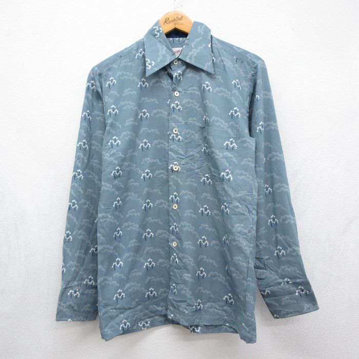70s 長袖シャツ 総柄 グレー メンズM相当 | 古着