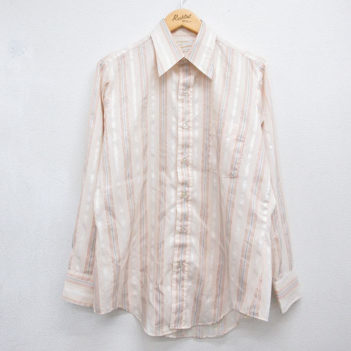 アロー 70s 長袖シャツ ストライプ ベージュ メンズL相当 | 古着