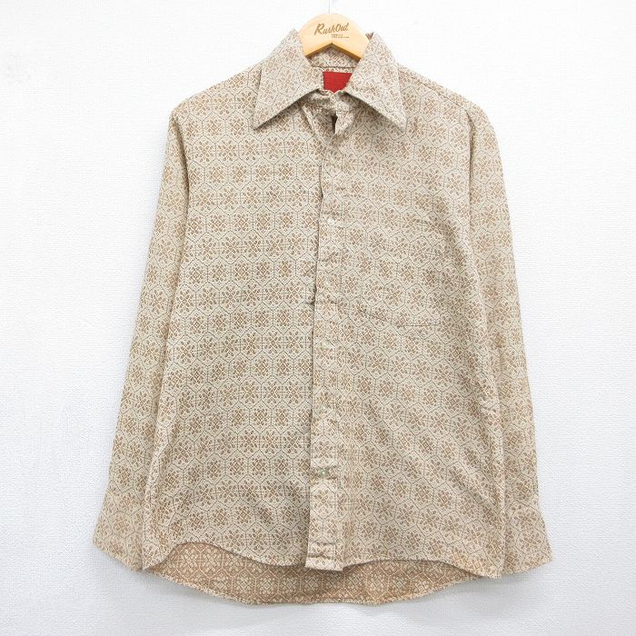 70s 長袖シャツ 総柄 ベージュ メンズM相当 | 古着