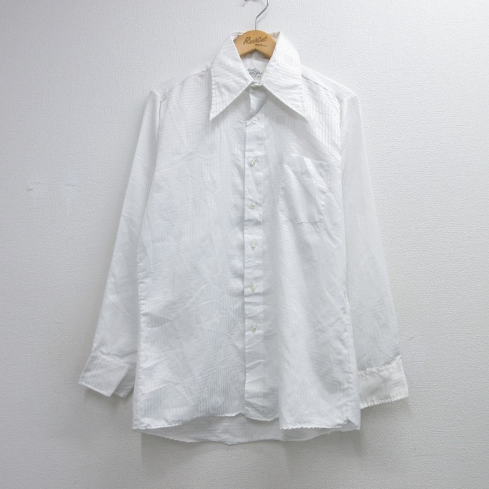 70s 長袖シャツ 総柄 ホワイト メンズM相当 | 古着
