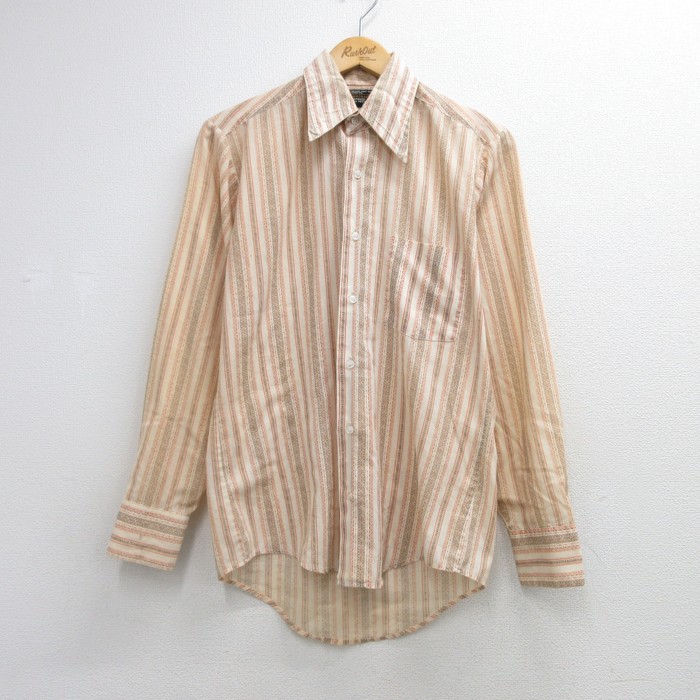 TOWNCRAFT 70s 長袖シャツ PENN PRESTストライプ ベージュ メンズM相当 | 古着