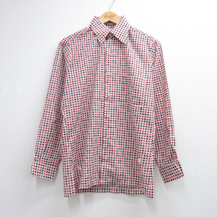 70s 長袖シャツ 千鳥格子 レッド メンズM相当 | 古着