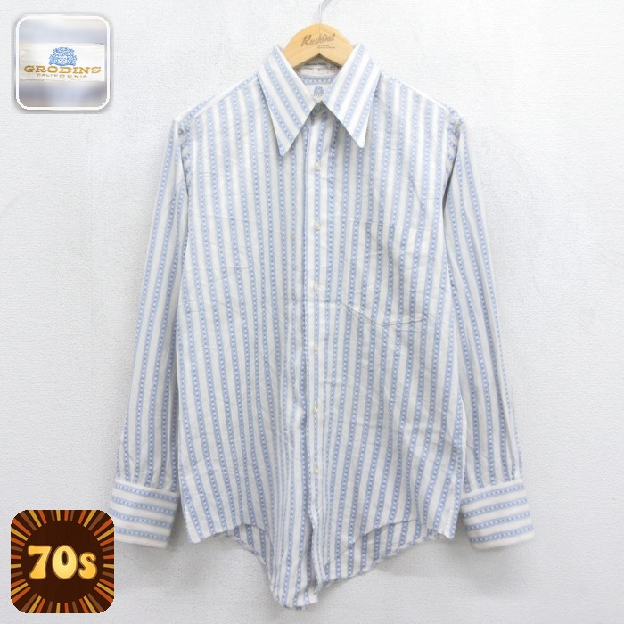 70s 長袖シャツ ストライプ ホワイト メンズL相当 | 古着
