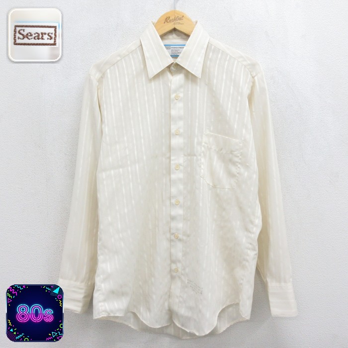 Sears 80s 長袖シャツ ストライプ ベージュ メンズL相当 | 古着